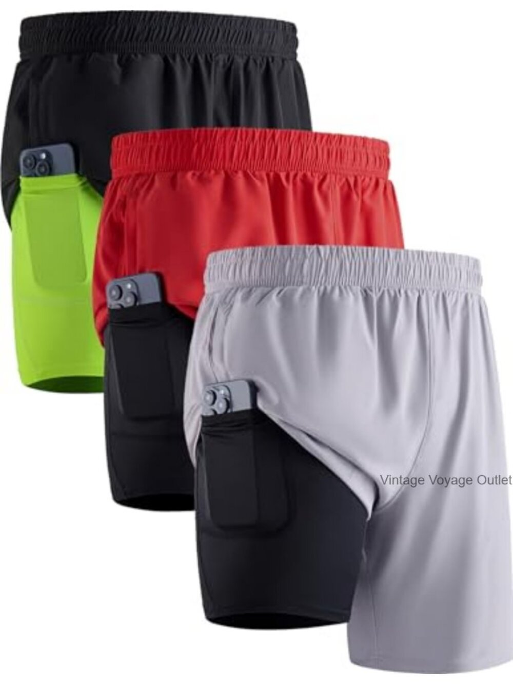 Men's 7" Running Shorts 3 Pack with Compression Liner Quick Dry
